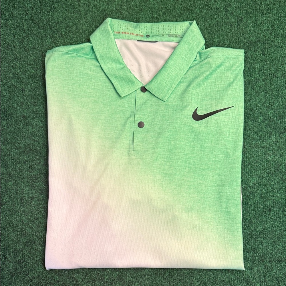 Tiger Woods Collection by Nike Mens Dri-Fit Polo (Lime Green/ Blue/ White) Sz XL - Picture 2 of 8